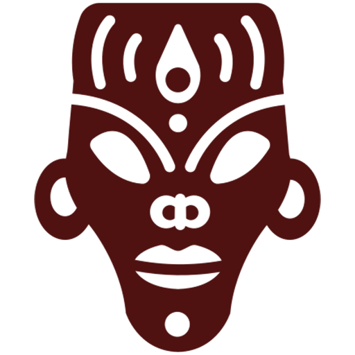Traditional mask depicting a stylized face, featuring prominent eyes and intricate forehead designs. Represents cultural heritage and artistic expression.